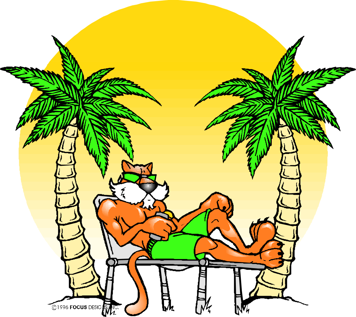 Cat Sitting at a Table with Palm Tree Clipart