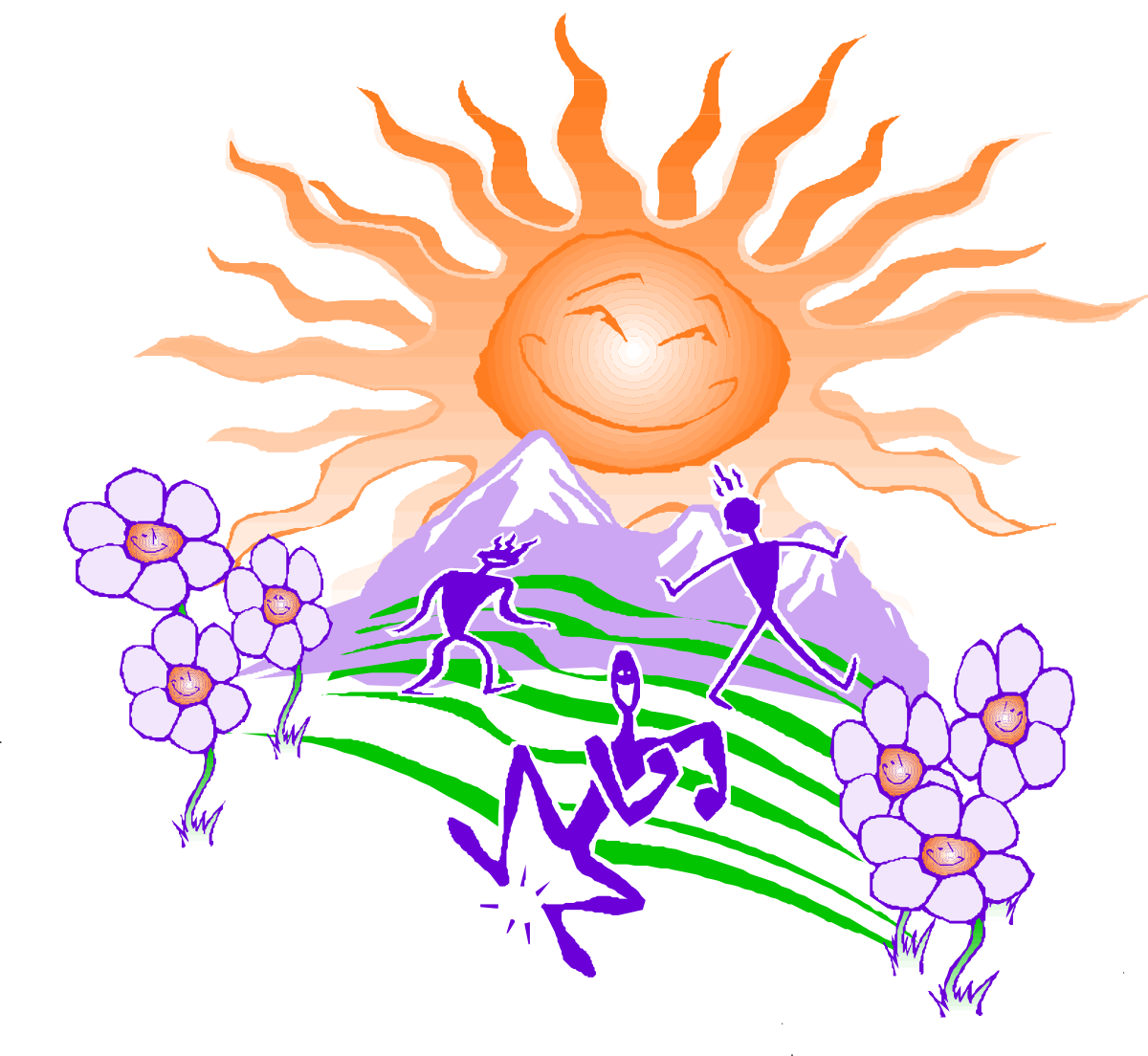 Sun and Flowers Clipart on Black Background - Vibrant Floral Designs