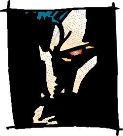 Black and White Silhouette of a Man with Red Eye Clipart