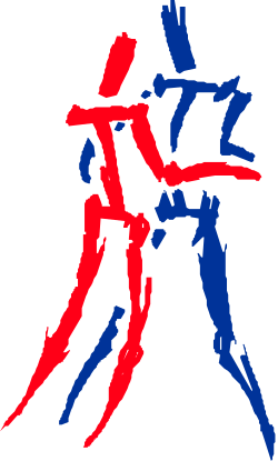 Red and Blue Silhouette of a Man Clipart