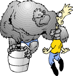 Cartoon Gorilla Standing on Toilet - Humorous Clipart