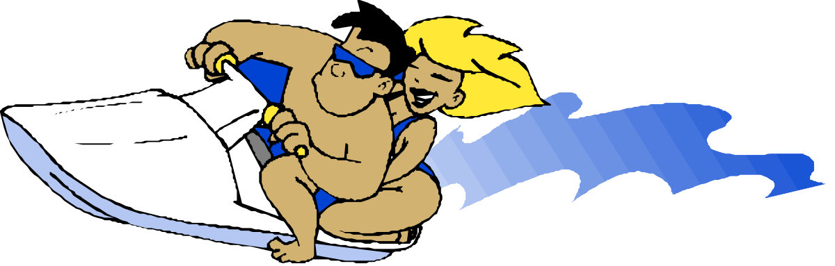 Fun Cartoon with Man and Girl on Jet Ski - Vibrant Summer Clipart