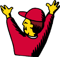 Red and Yellow Logo Featuring a Man in a Hat - Vibrant Clipart Design