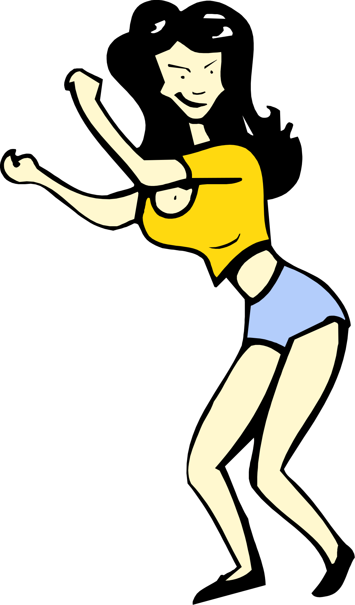 Woman in Yellow Shirt and Blue Shorts Clipart - Vibrant and Versatile Graphics