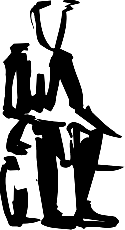 Black and White Silhouette of a Man with Knife - Dynamic Clipart Design