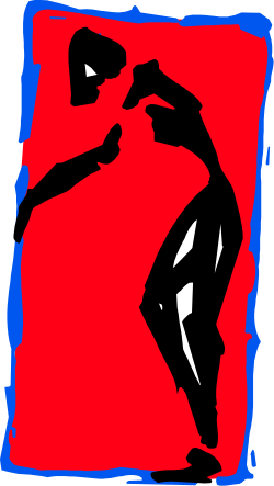 Red and Blue Square Clipart with Black Figure - Vibrant Graphic Element