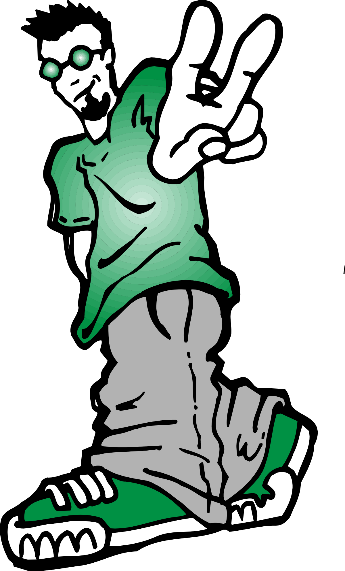 Cartoon Character with Green Shirt and Gray Pants Clipart