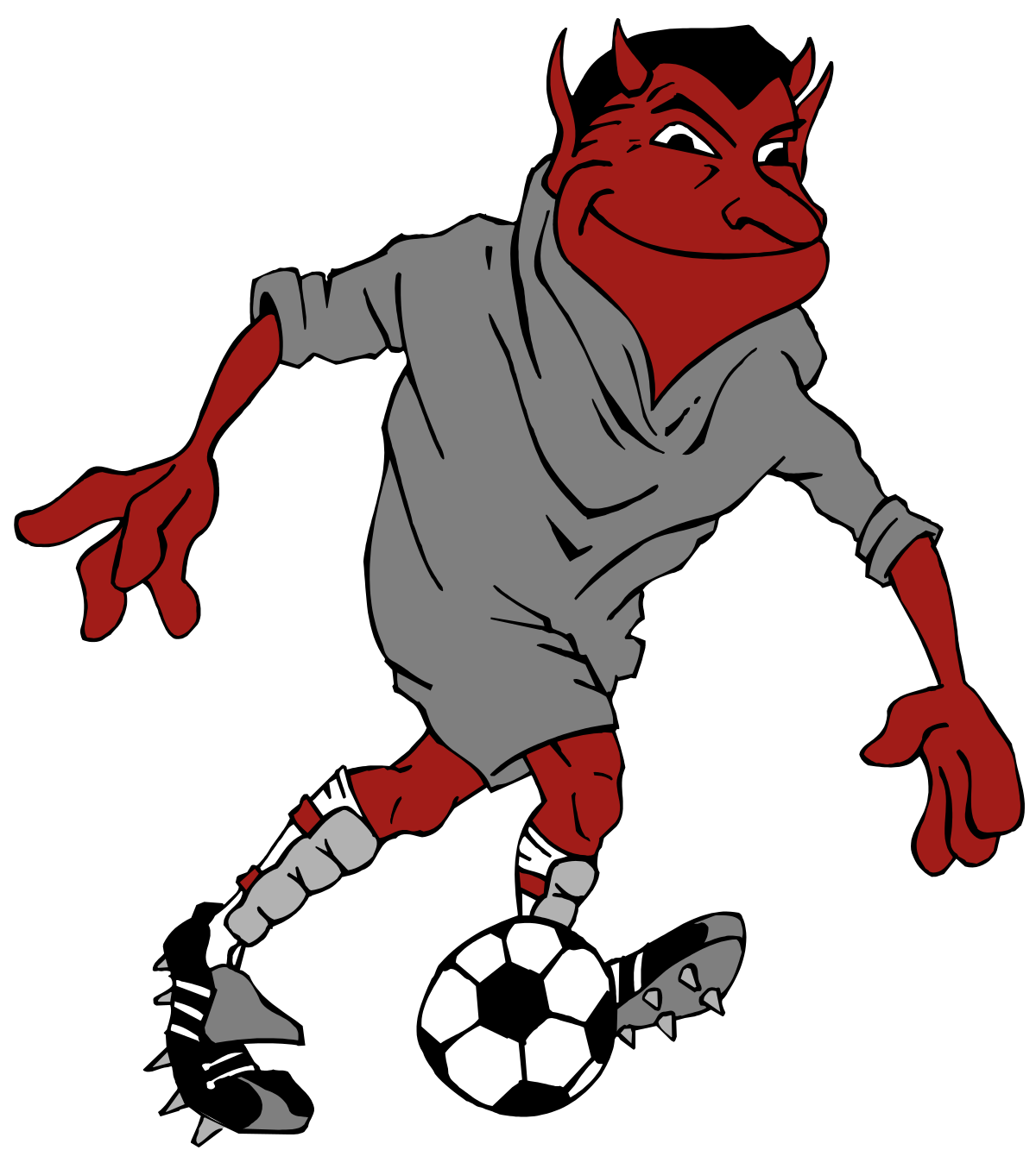 Cartoon Devil Soccer Player Kicking Ball - Fun Clipart for Sports Themes