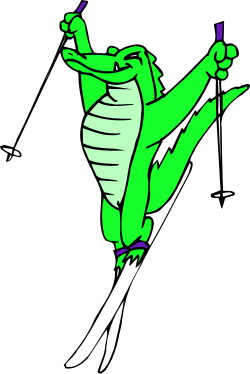 Green Turtle Skiing Down a Hill - Fun Clipart for Winter Themes