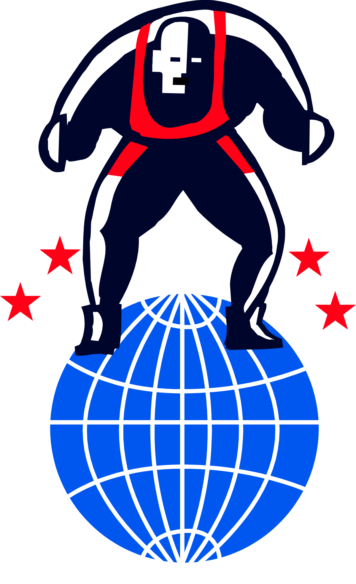 Man in Red and White Suit Standing on Globe Clipart