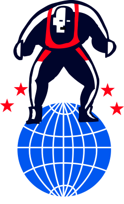 Man in Red and White Suit Standing on Globe Clipart