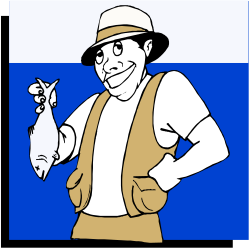 Man in a Hat Holding a Fish - Whimsical Clipart Illustration