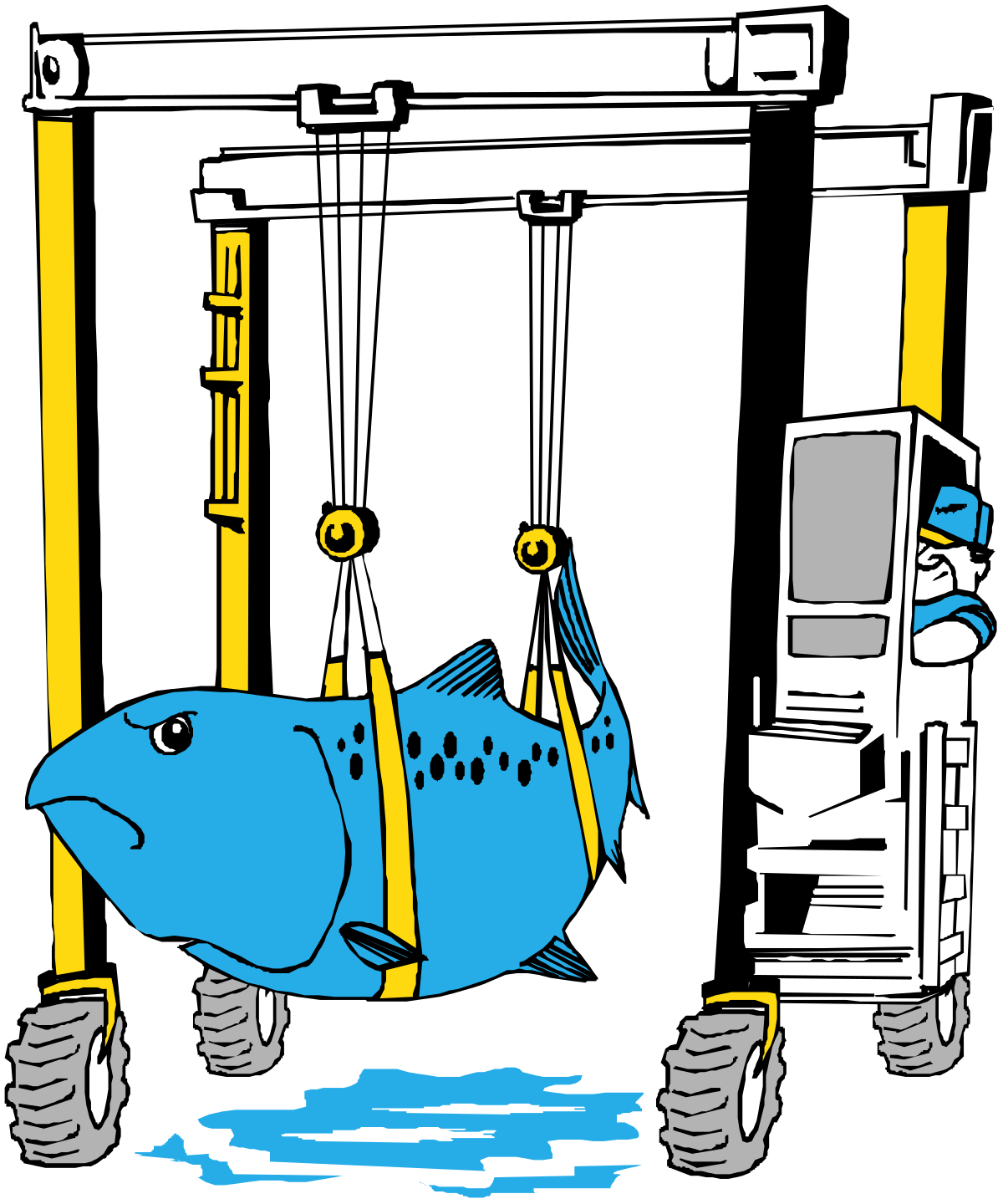 Fish Standing in Front of Lift Clipart - Whimsical and Engaging Design