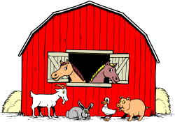 Horse and Goat in Barn Clipart - Rustic Farm Scene