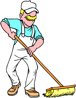 Man Sweeping Floor with Broom Clipart - Dynamic Cleaning Scene