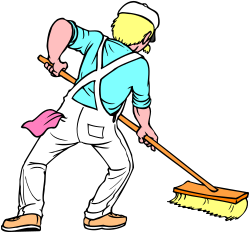 Broom Clipart: Man Sweeping Floor with Realistic Detail