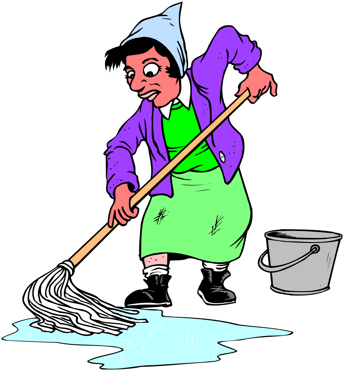 Woman Sweeping Floor with Broom - Engaging Clipart for Dynamic Scenes