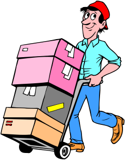 Man Carrying Cart Full of Boxes - Dynamic Clipart Illustration