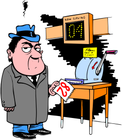 Man in Blue Hat Observing Computer Clipart Scene