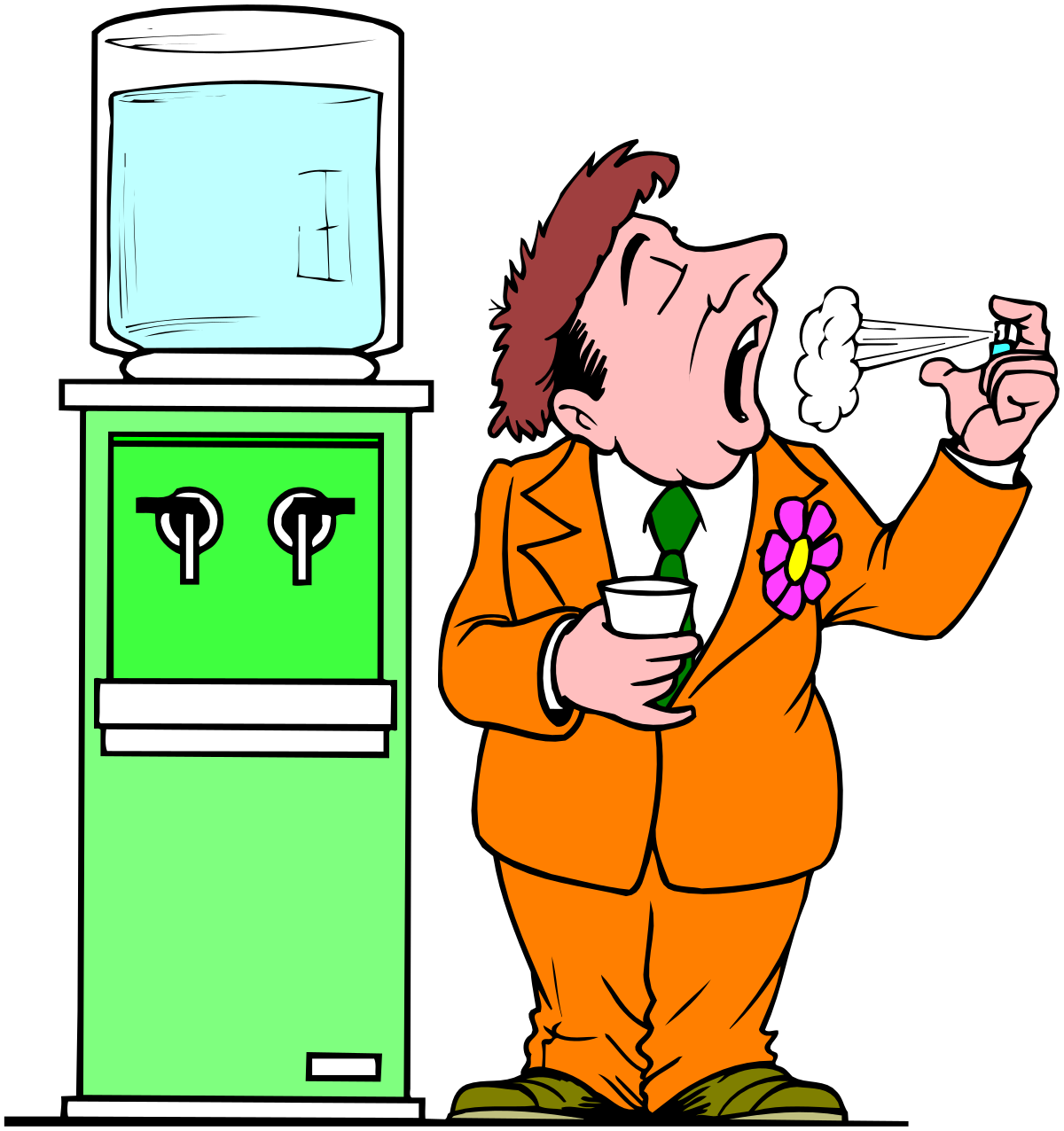 Man in Orange Suit Drinking from Cup - Vibrant Clipart Scene