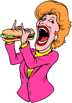 Woman in Pink Suit Enjoying Sandwich - Vibrant Clipart for Your Projects