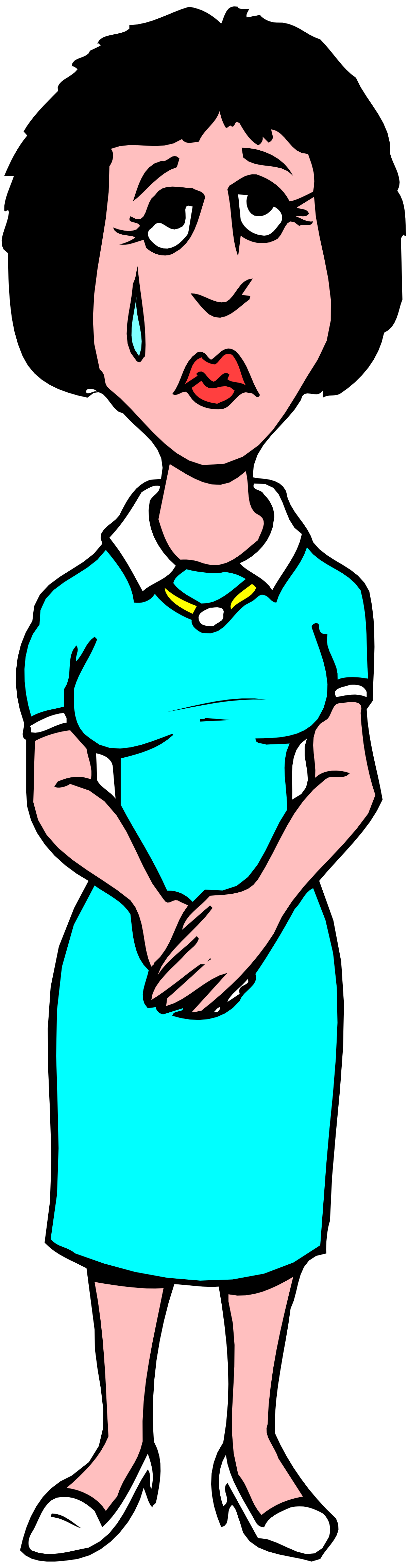 a cartoon character with a blue dress and white shoes clip art png transparent Sad Woman Cartoon Character in Blue Dress & White Shoes Clipart