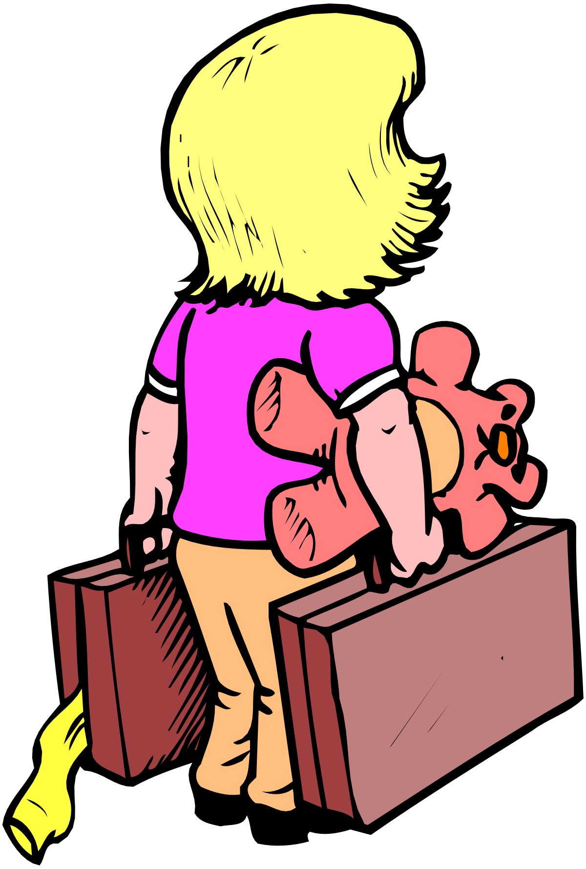 Little Girl with Suitcase and Pig - Whimsical Clipart Adventure