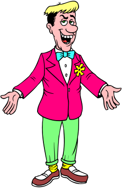 Cartoon Man in Pink Suit and Bow Tie Clipart