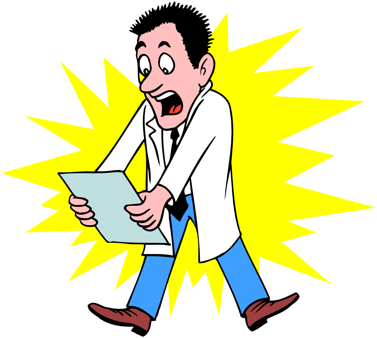 Cartoon Scientist in Lab Coat with Tablet Clipart