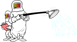 Gas Mask Hero Spraying Water Clipart for Environmental Safety