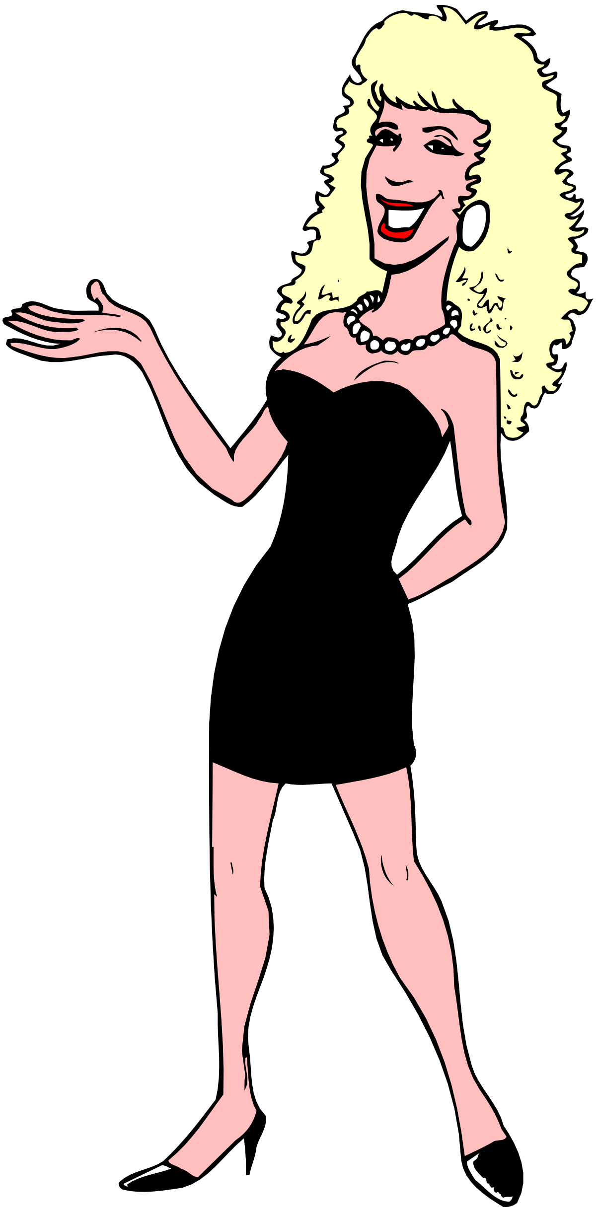Elegant Woman in Black Dress with White Accents - Stunning Clipart