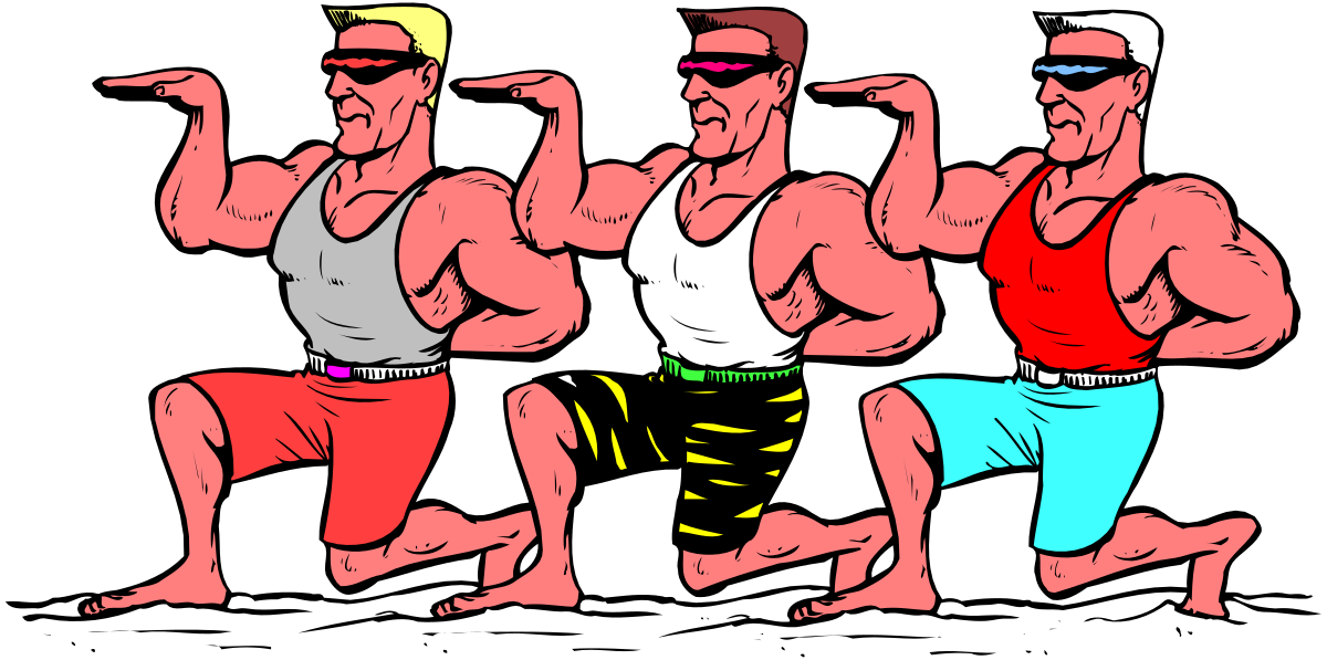 three men in different colors are doing a squat exercise clip art png transparent Squat Exercise Clipart: Three Men in Vibrant Colors