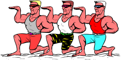 Squat Exercise Clipart: Three Men in Vibrant Colors