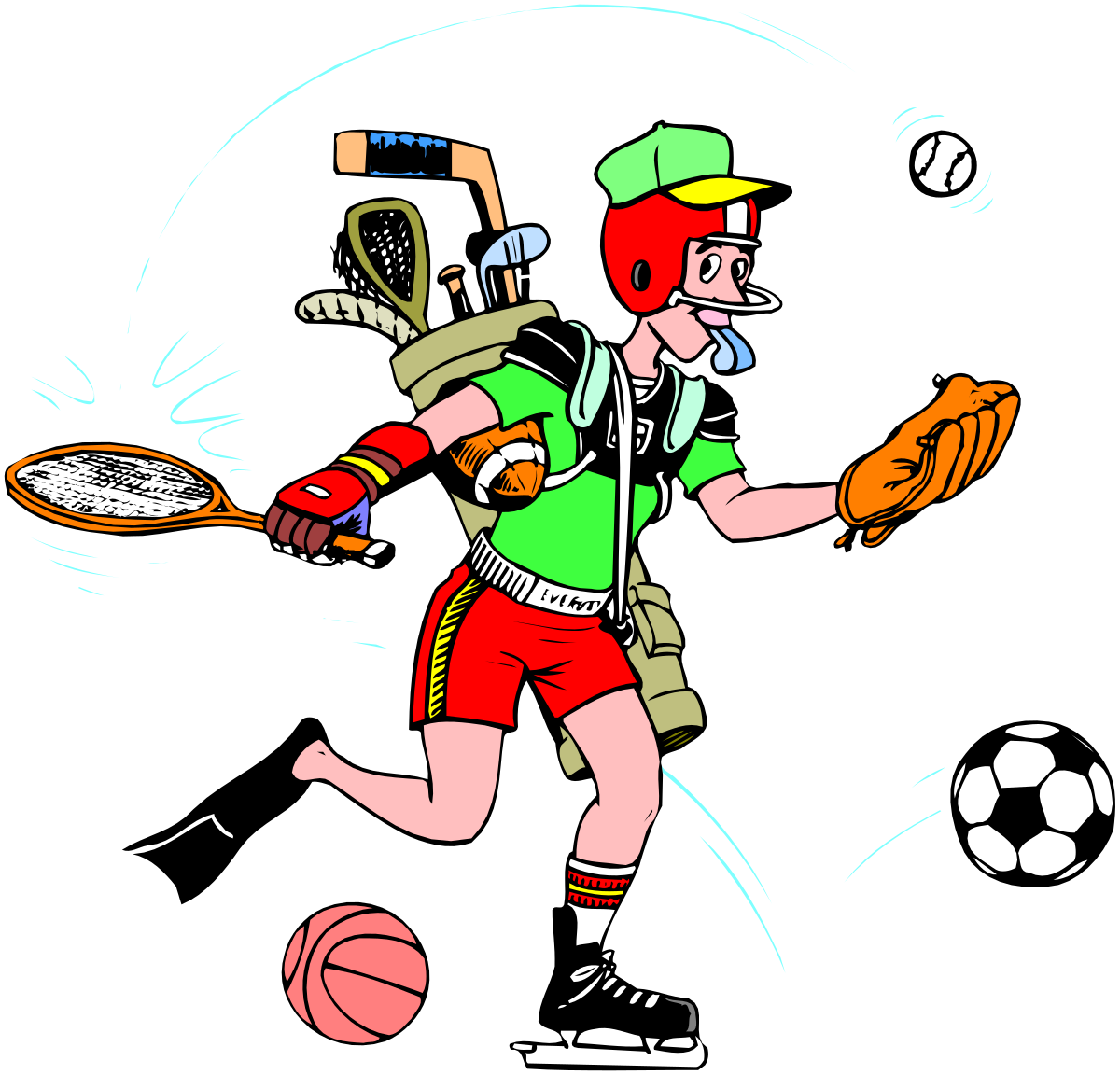 Tennis Player in Green Shirt and Red Shorts Clipart
