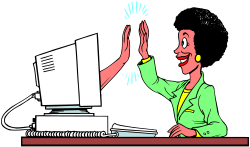 Man Sitting at Desk with Hands Up - Expressive Clipart for Creative Projects