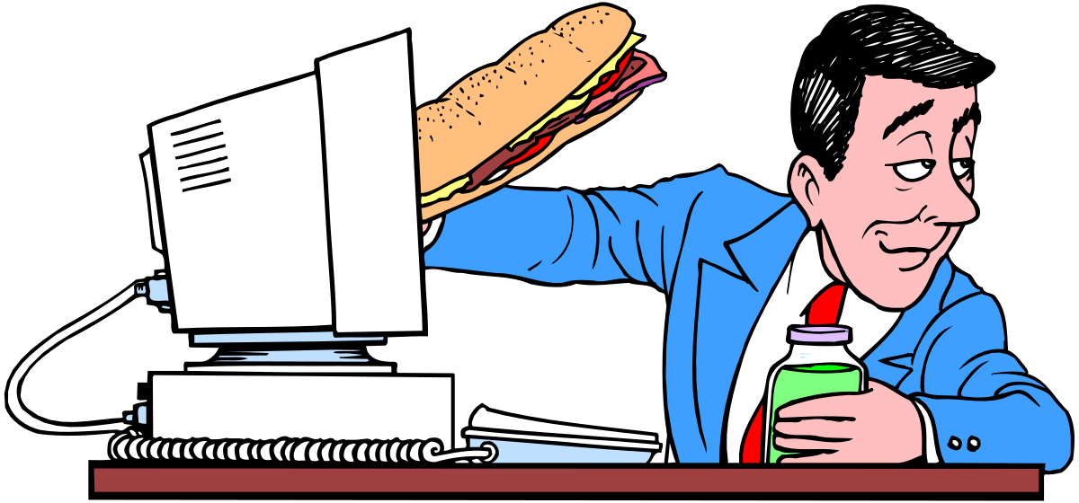 Businessman Eating Sandwich Clipart: Professional Lunch Scene