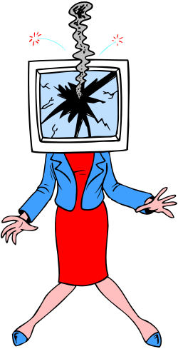 Red Dress Woman Running with Television on Head Clipart