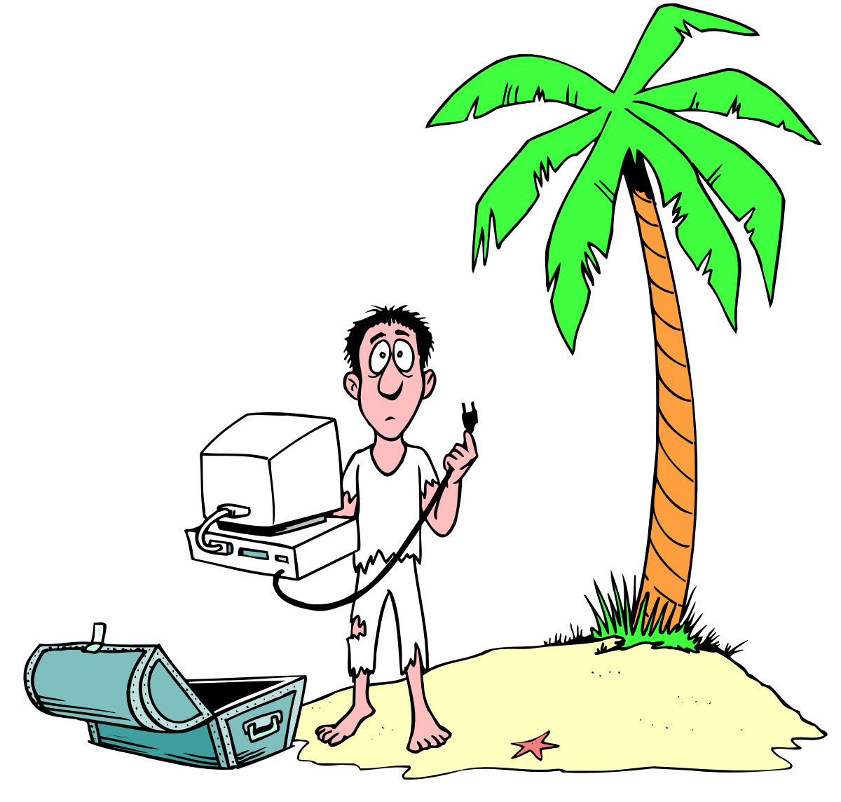 Man with Box on the Beach - Charming Clipart for Your Projects