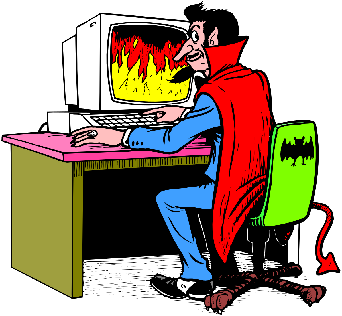 Man at Computer with Red Cap: Engaging Clipart for Modern Themes