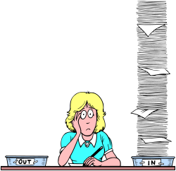 Dynamic Clipart of Woman at Table with Papers in Motion