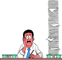 Money Clipart: Businessman at Desk with Cash Visuals
