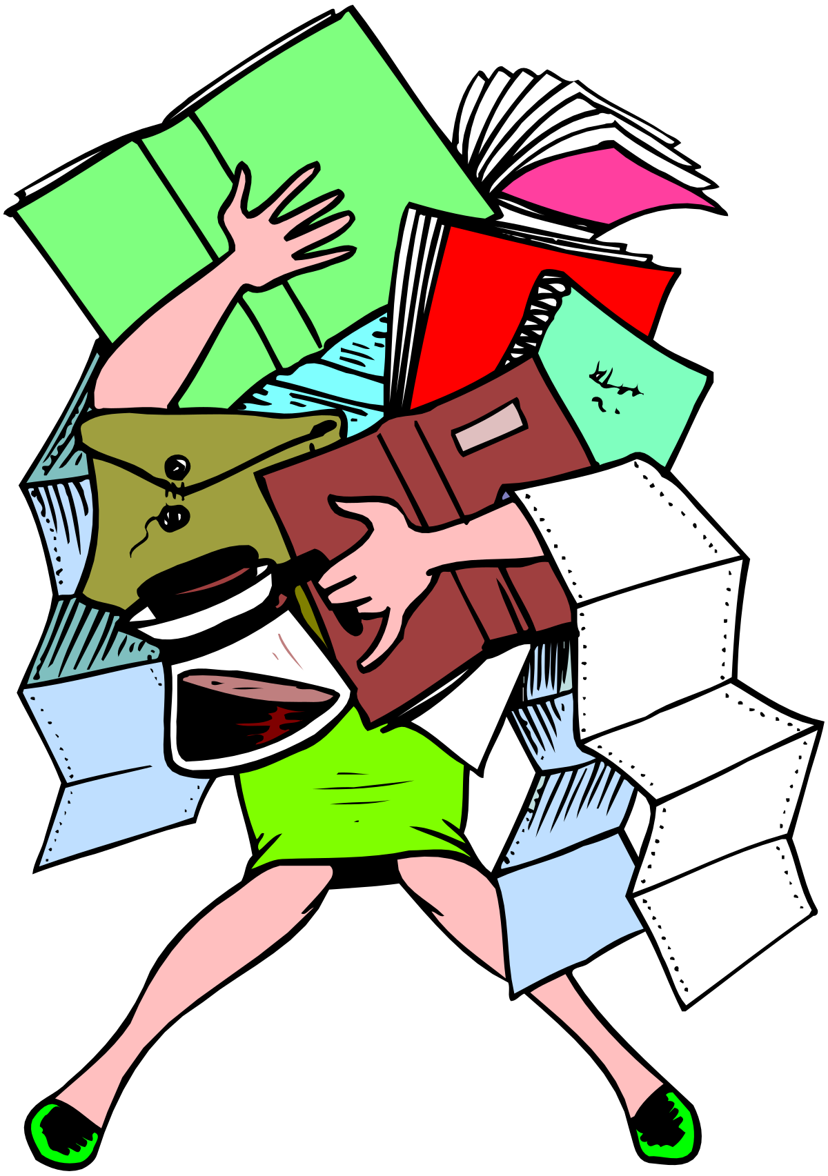 a person carrying a pile of books clip art png transparent Person Carrying a Pile of Books Clipart - Educational Resource