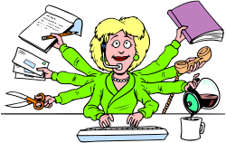 Woman at Desk Surrounded by Papers Clipart