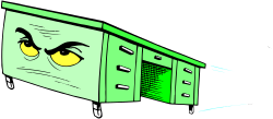 Green Computer with Yellow Eyes on Black Background Clipart