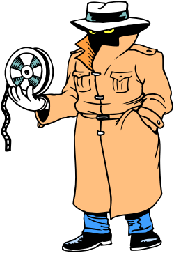Mysterious Man in Trench Coat Holding Magnifying Glass Clipart