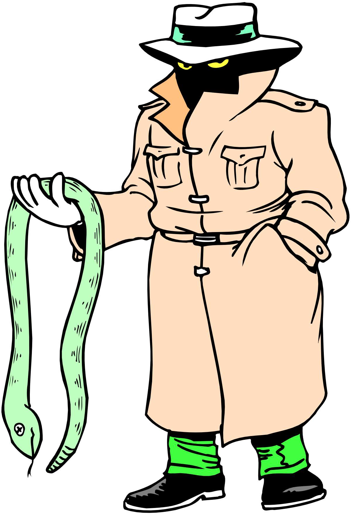 a man in a trench coat holding a snake clip art png transparent Man in Trench Coat Holding Snake - Unique Clipart for Diverse Uses