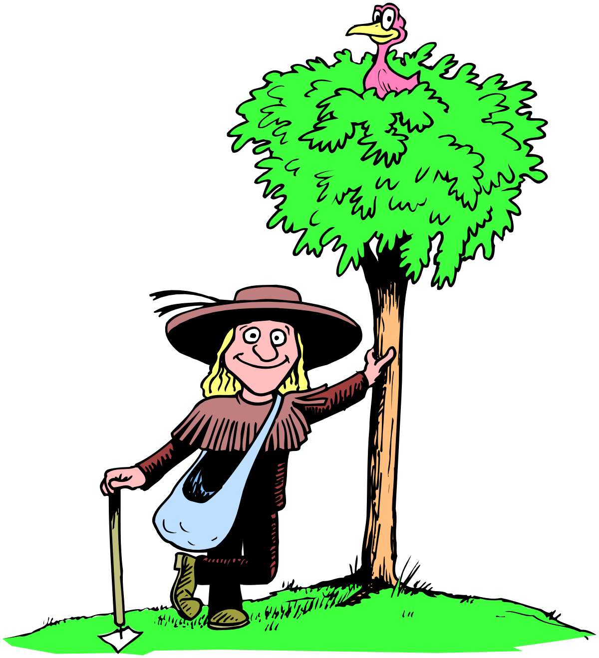 Cartoon Woman with Bird on Head - Whimsical Clipart Collection