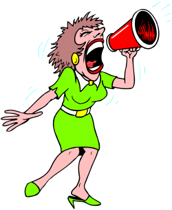 Woman in Green Dress Screaming with Megaphone Clipart