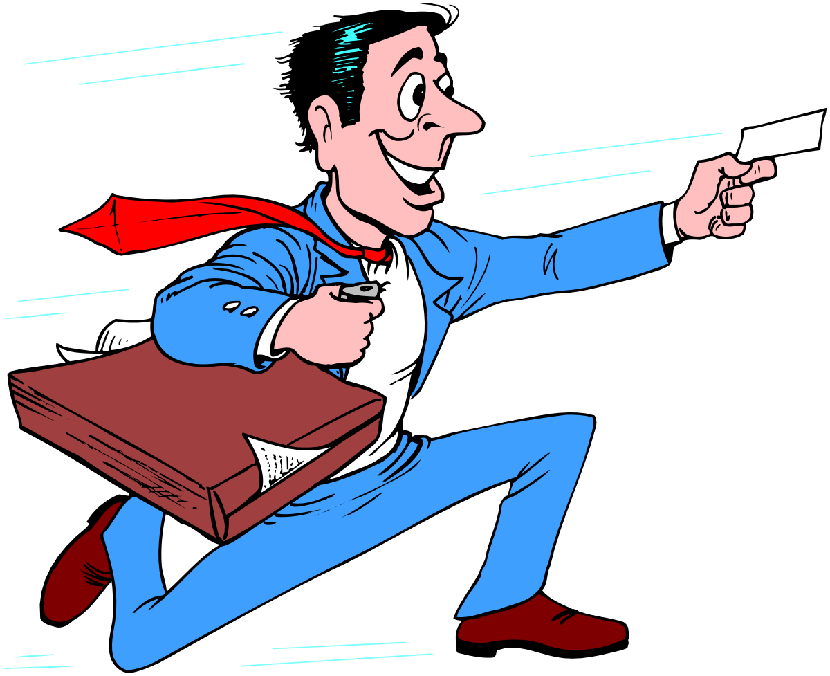 Superman Costume Man Running with Briefcase Clipart