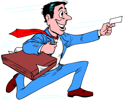 Superman Costume Man Running with Briefcase Clipart